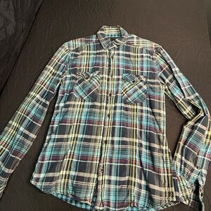 Jack & jones mens button up shirt Size M blue plaid long sleeve